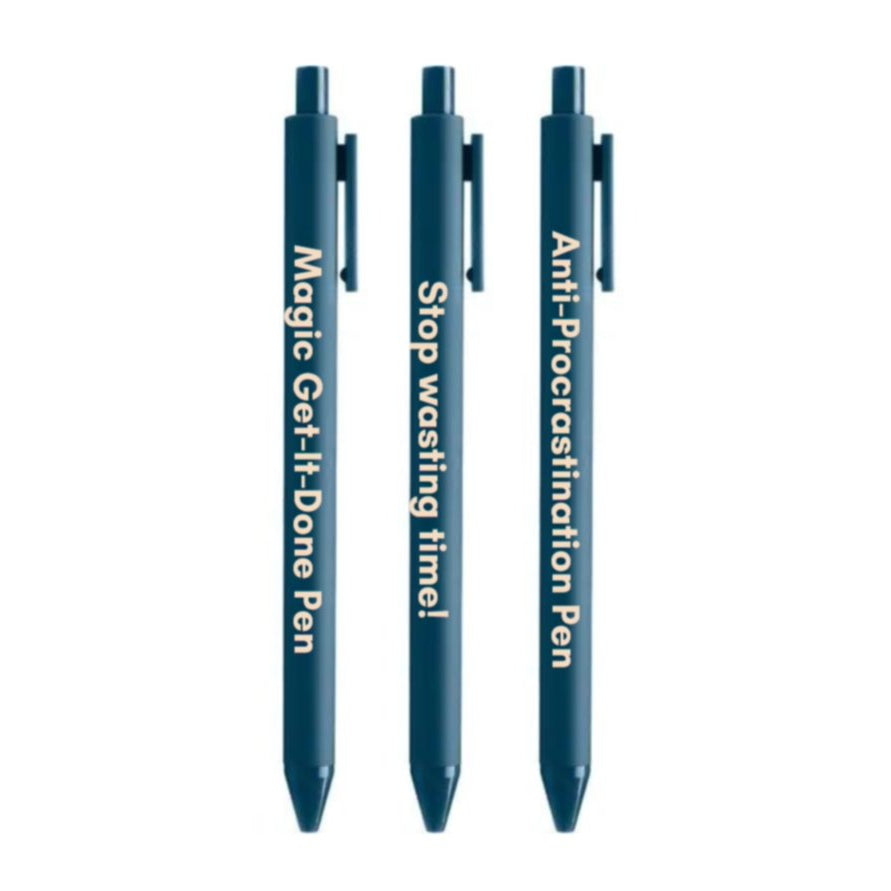 Anti-Procrastination Pen Set 💡 | Gel Click Pen Gift Set | 3 Pens in Navy