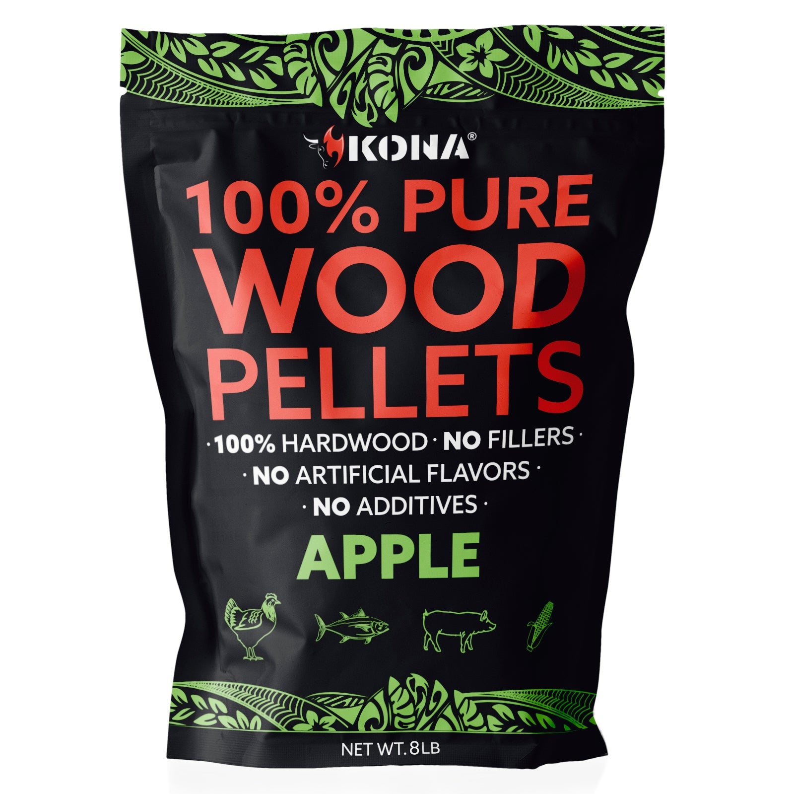 Kona 100% Apple Wood Pellets - Grilling, BBQ & Smoking - Concentrated Pure Hardwood - Mellow Smoke