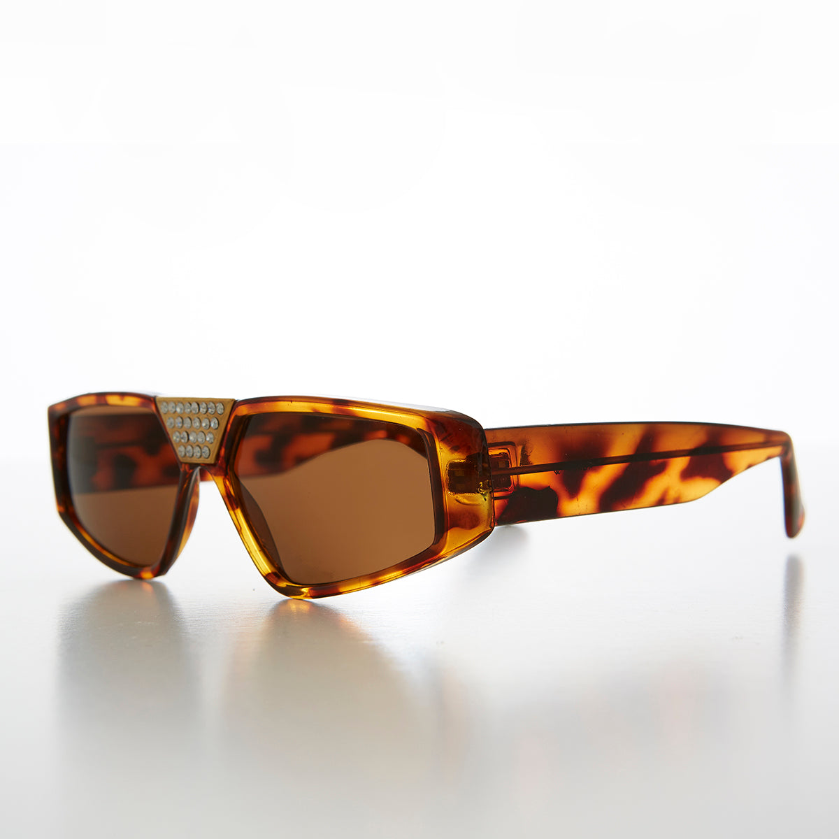 Flat Top Hip Hop Vintage Sunglass with Rhinestone Bridge - Wiz