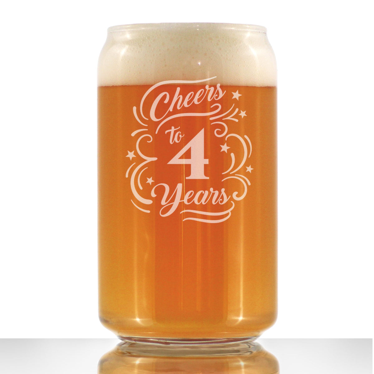 Cheers to 4 Years - Beer Can Pint Glass Gifts for Women & Men - 4th Anniversary Party Decor - 16 Oz Glasses