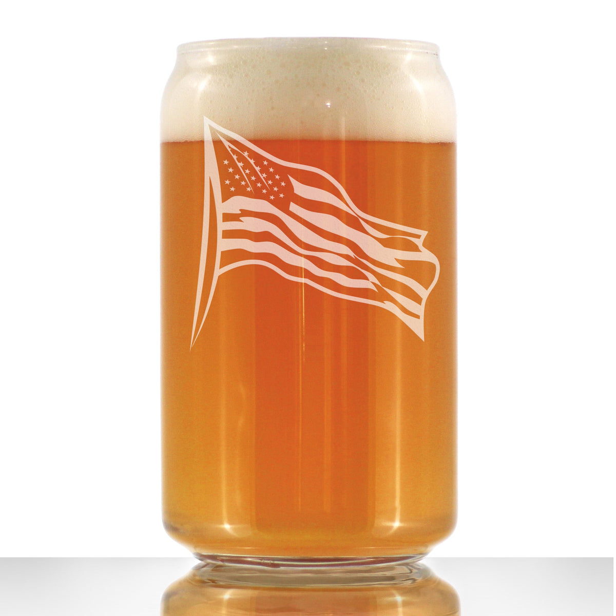 American Flag Beer Can Pint Glass - Patriotic Gift for American Men & Women - 16 oz Drinking Glasses