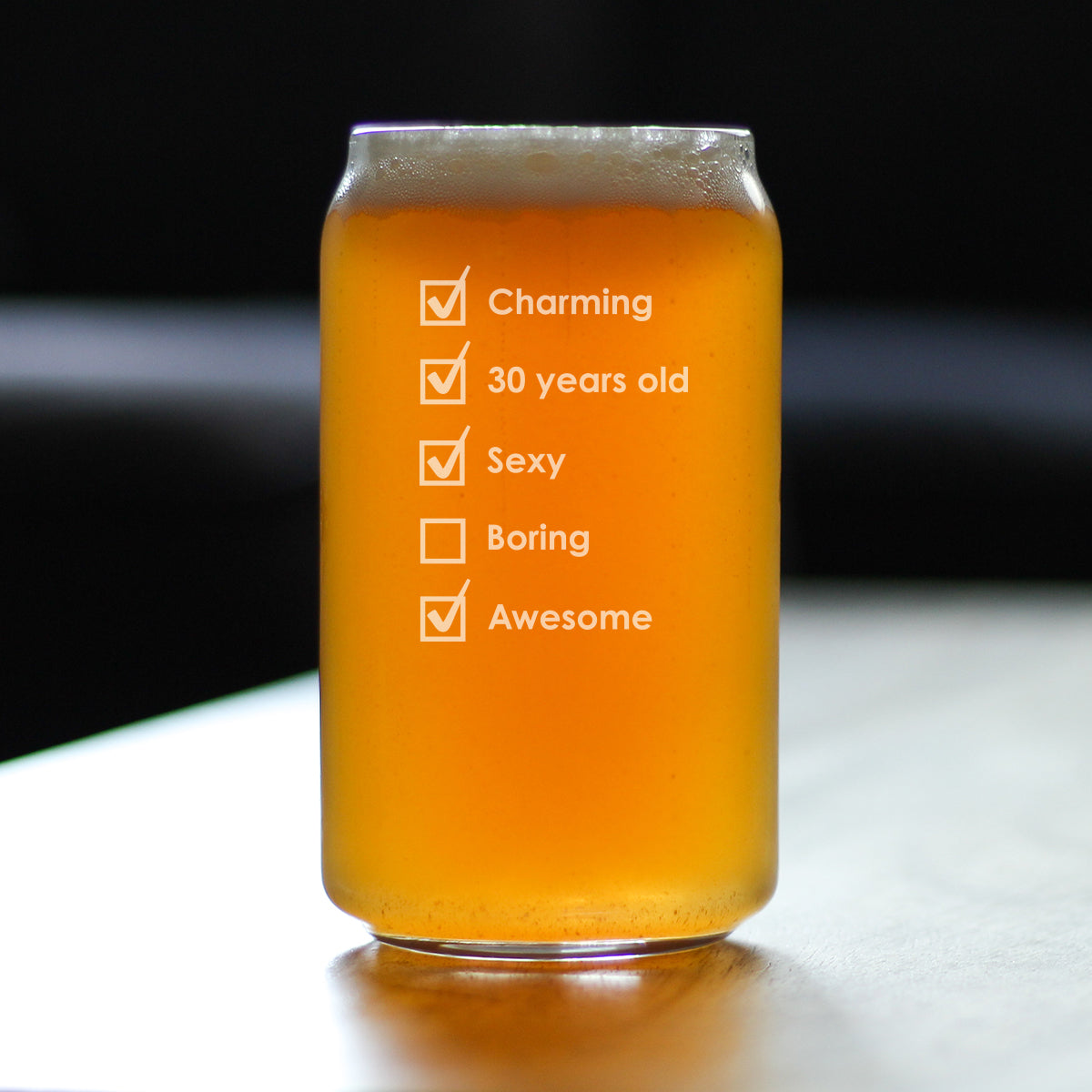 30th Birthday Checklist - Beer Can Pint Glass - Funny Bday Gifts for Women and Men Turning 30 - 16 oz Glasses