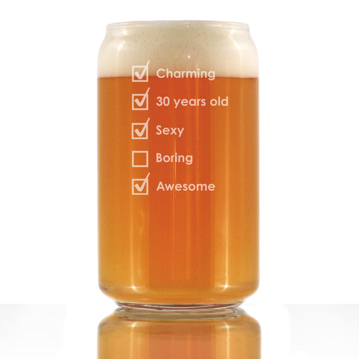 30th Birthday Checklist - Beer Can Pint Glass - Funny Bday Gifts for Women and Men Turning 30 - 16 oz Glasses