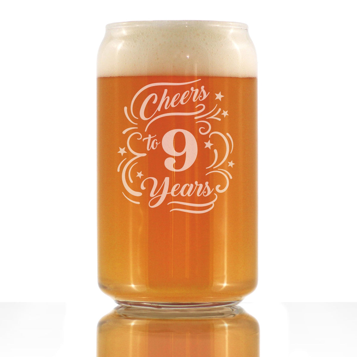 Cheers to 9 Years - Beer Can Pint Glass Gifts for Women & Men - 9th Anniversary Party Decor - 16 Oz Glasses