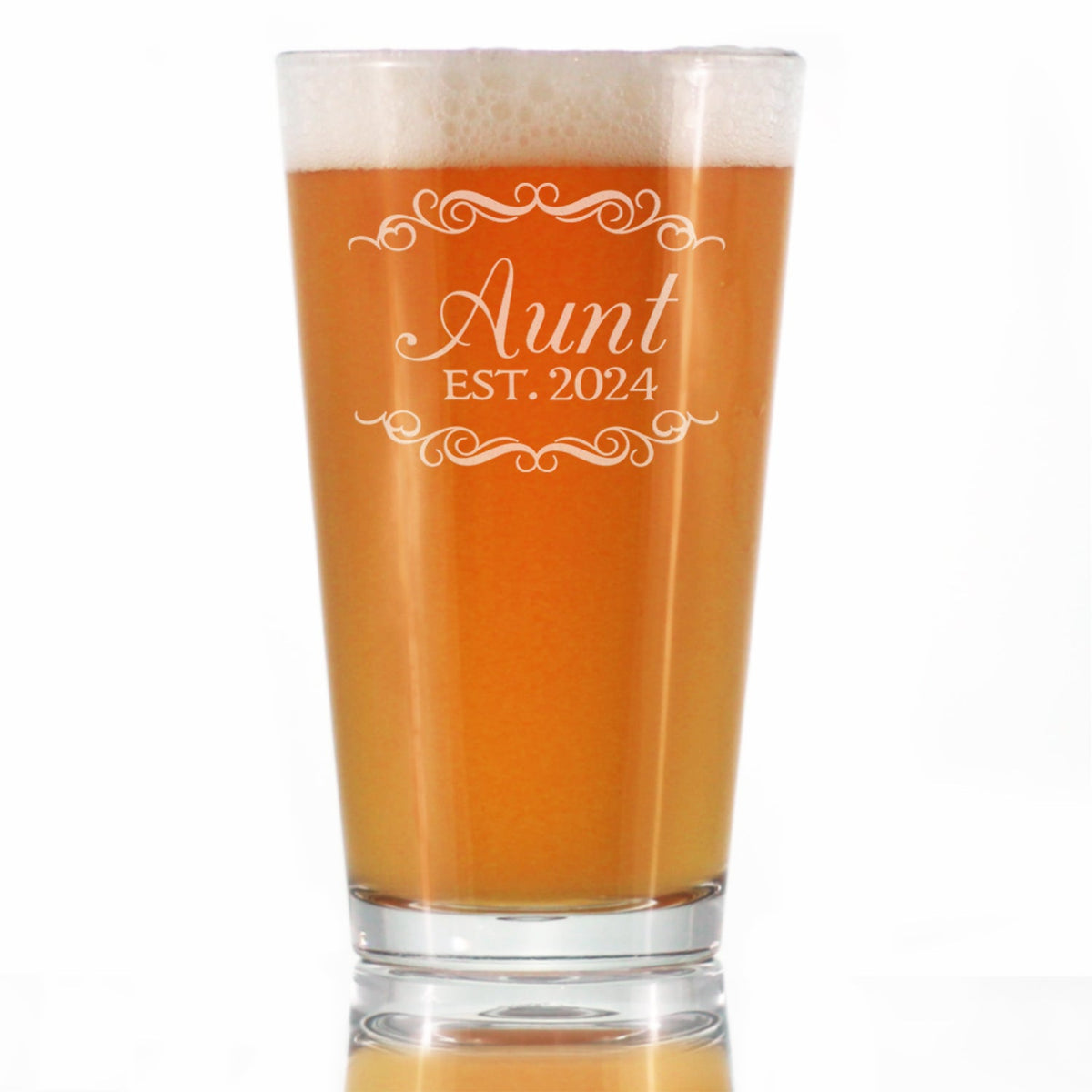 Aunt Est 2024 - New Aunties Pint Glass Gift for First Time Aunts - Decorative 16 Oz Glasses