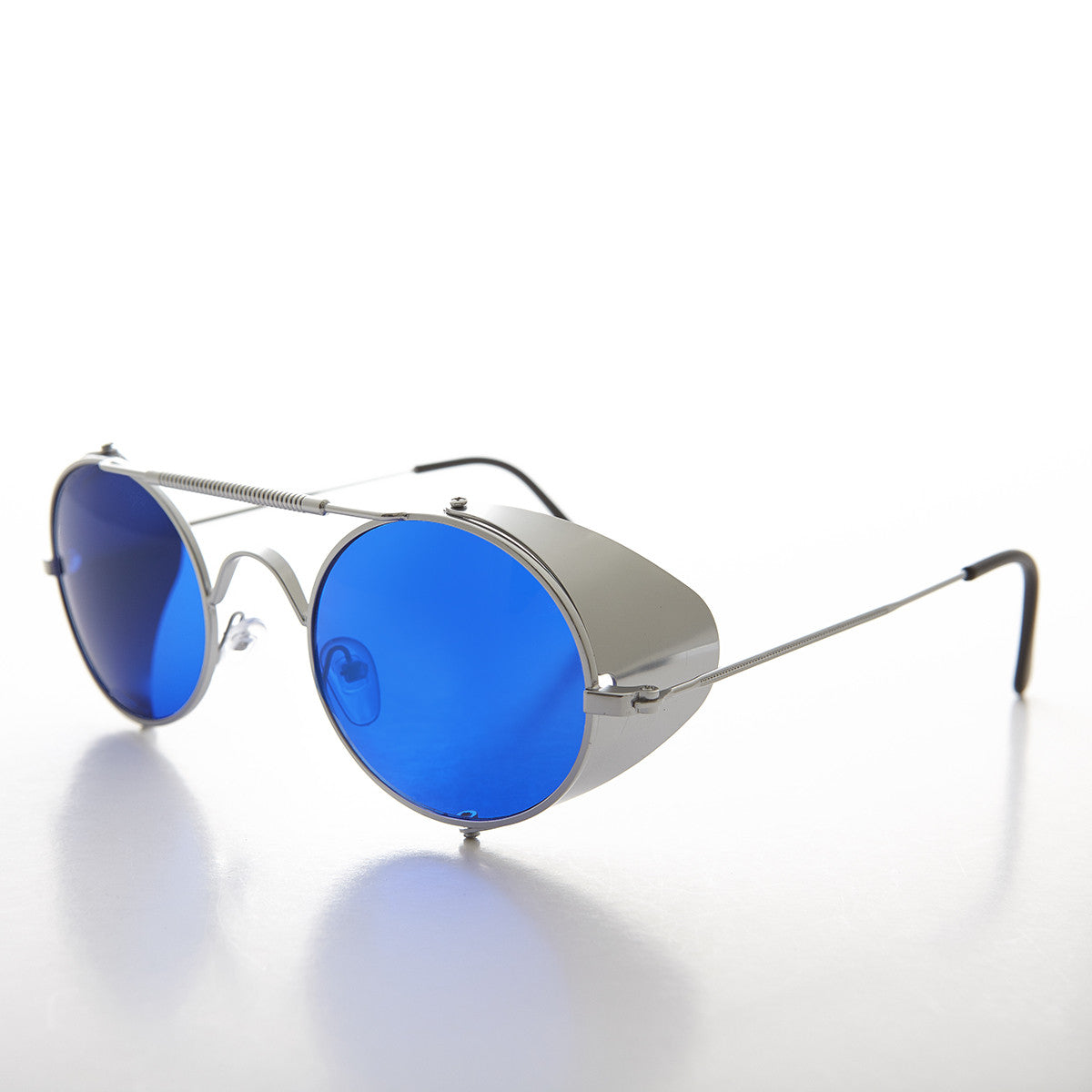 Blue Lens Steampunk Sunglass with Folding Side Shields - Bram 1