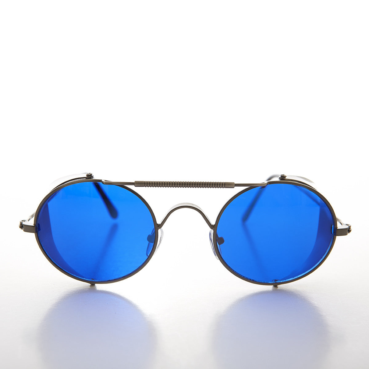 Blue Lens Steampunk Sunglass with Folding Side Shields - Bram 1