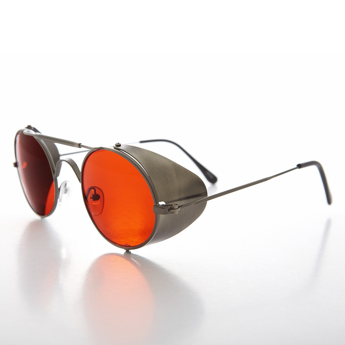 Red Lens Steampunk Sunglass with Folding Side Shields - Bram 7