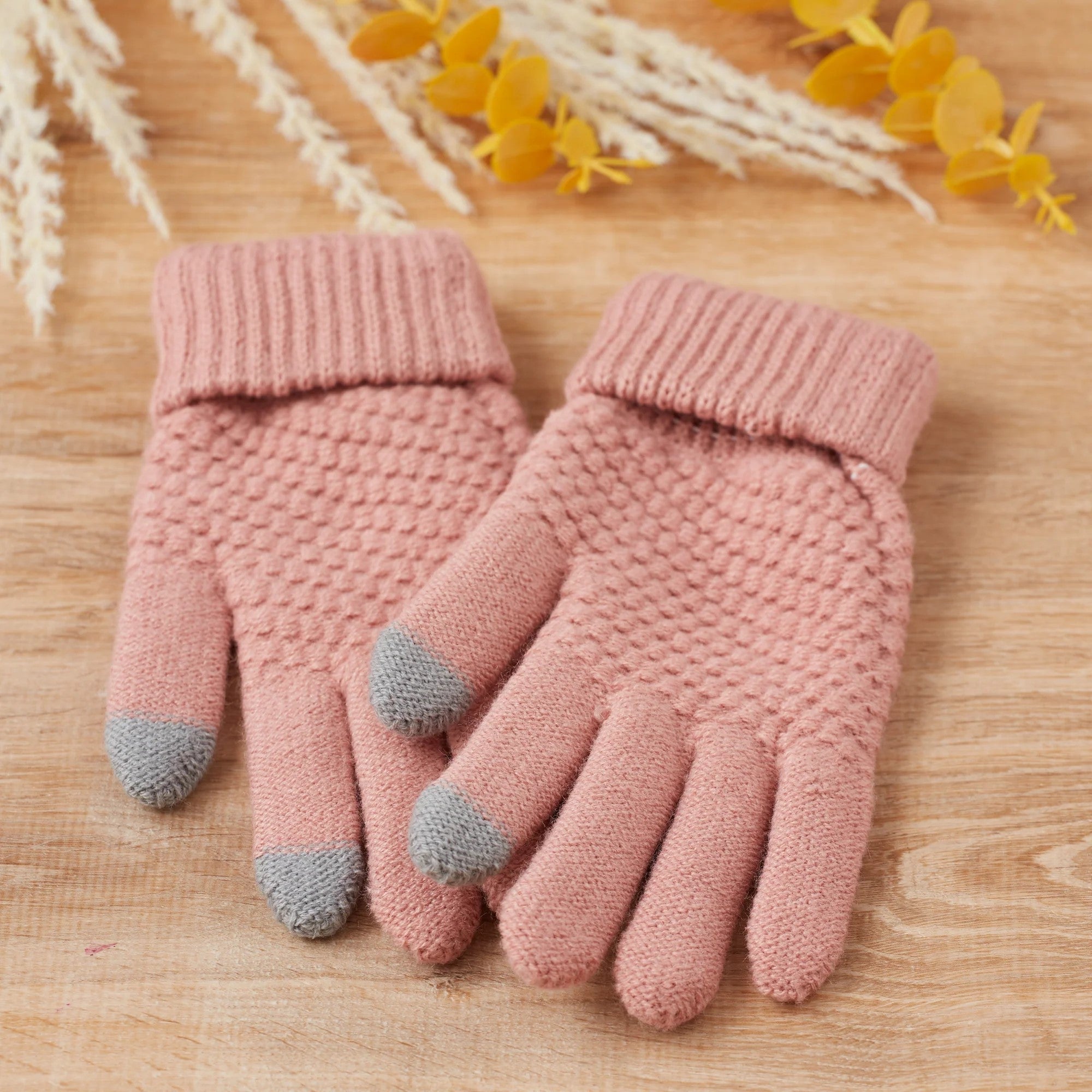 Bailey Knit Gloves in Pink | Texting Capabilities | Soft Winter Mittens