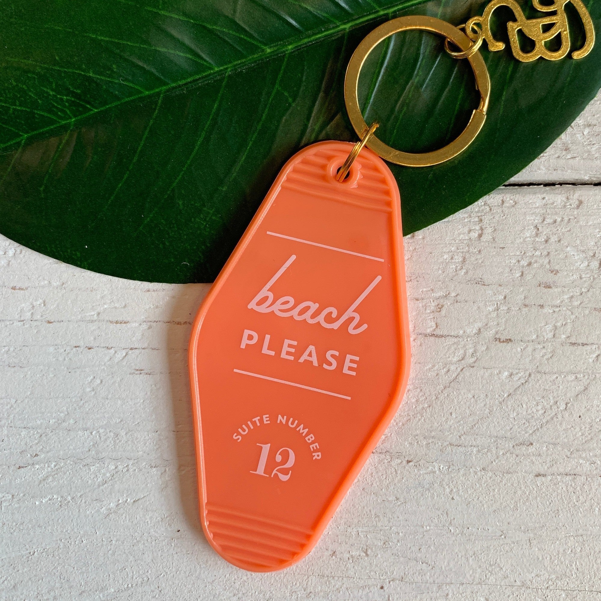 Beach Please Motel Style Keychain with Gold Hardware