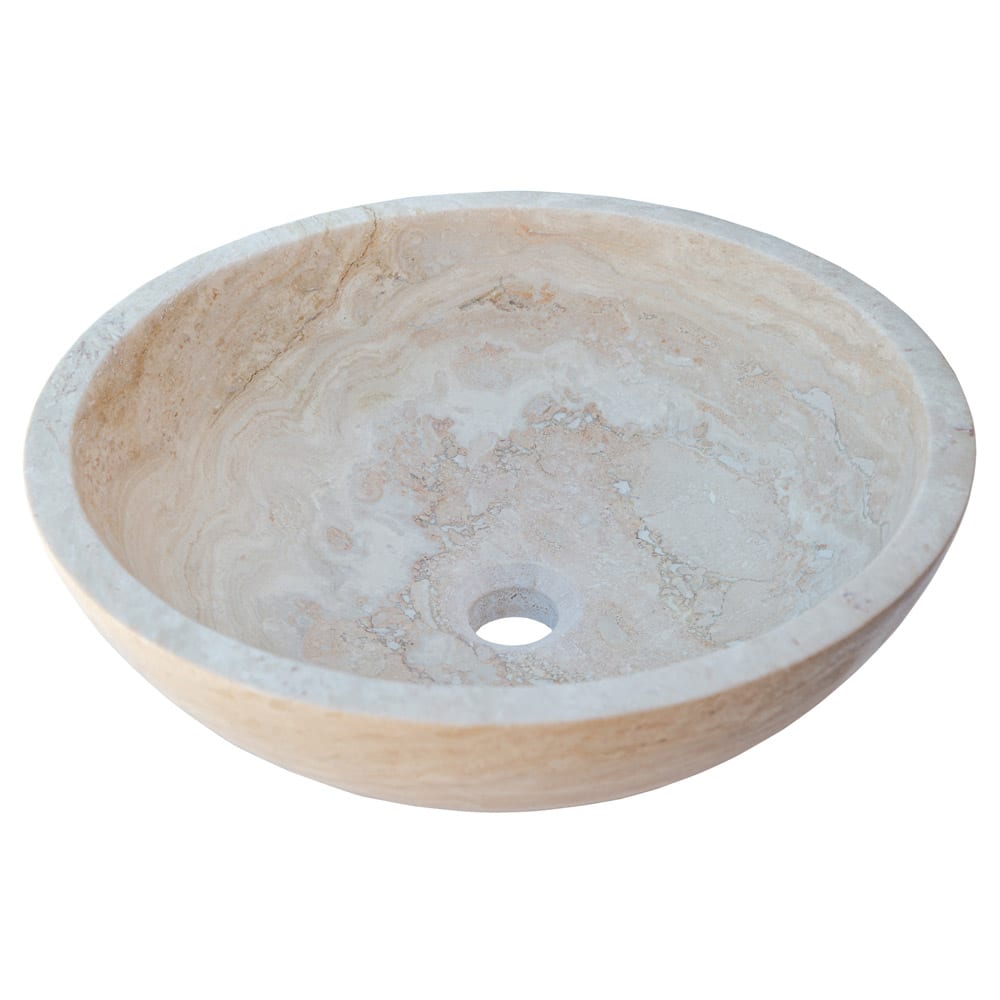 Beige Travertine Above Vanity Bathroom Vessel Sink Honed and Filled (D)18" (H)6"