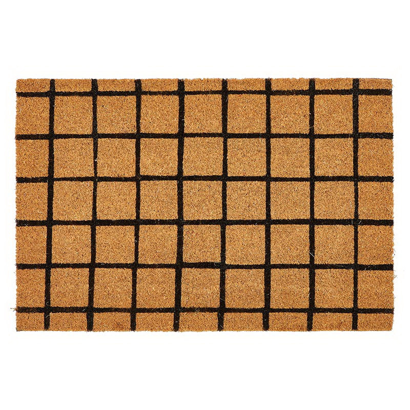 Black Grid Print Coir Fiber Doormat | Outdoor Garden Rug | 24" X 17"