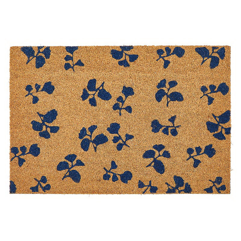 Blue Floral Coir Fiber Doormat | Outdoor Garden Mat | 24" X 17"