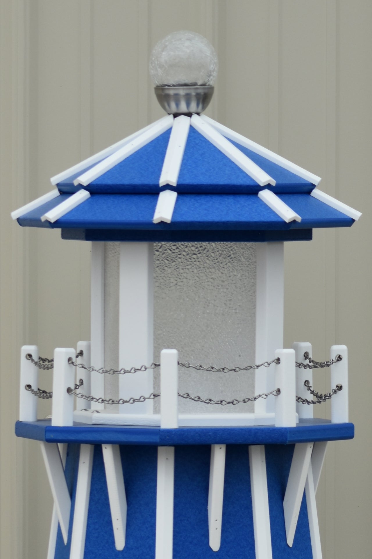 4 ft. Octagon Solar and Electric Powered Poly Garden Lighthouses Blue and White