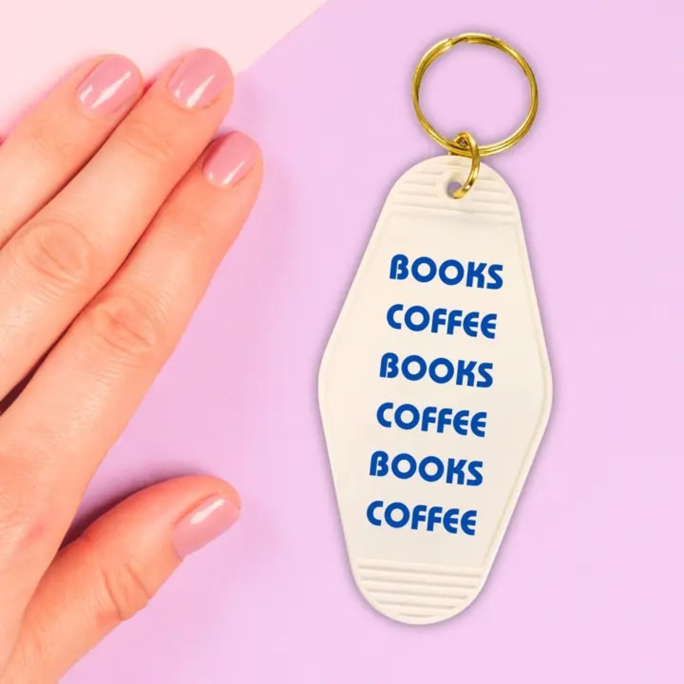 Books Coffee Books Coffee Motel Style Keychain in White