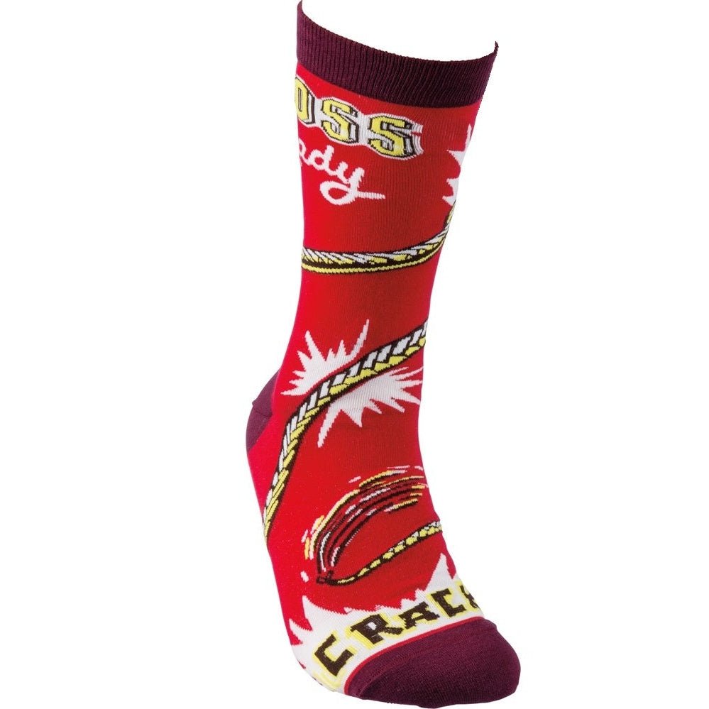 Boss Lady Whipcrack Socks Funny Novelty Red Power Socks