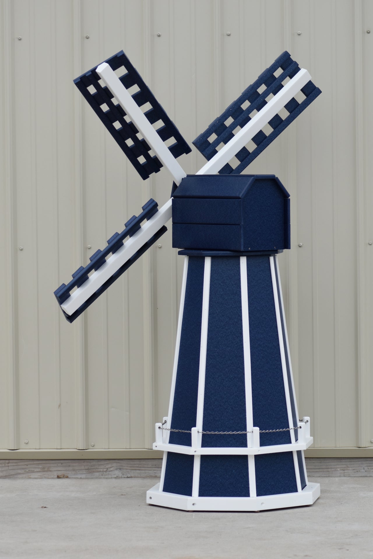 5 ft. Octagon Poly Dutch Windmill in Navy Blue with White Trim