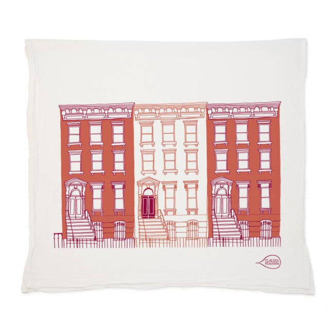 Brooklyn Brownstone Red Artist-Drawn Thirsty Flour Sack Cotton Tea Towel