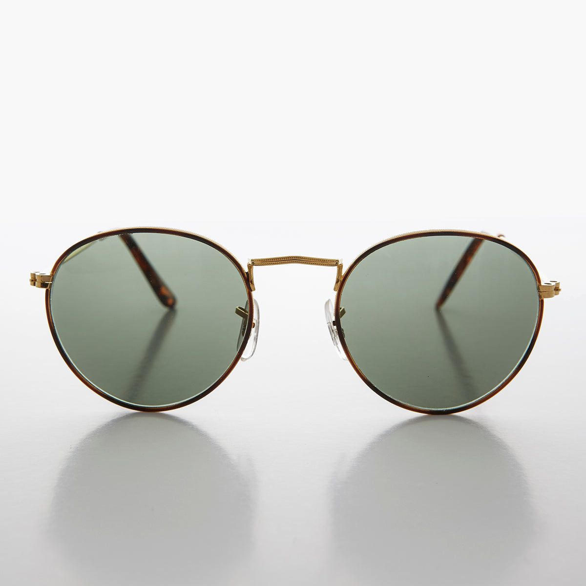 Round Gold Glass Lens Sunglass with Tortoise Rim - Julian 2