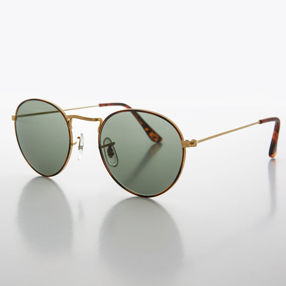 Round Gold Glass Lens Sunglass with Tortoise Rim - Julian 2