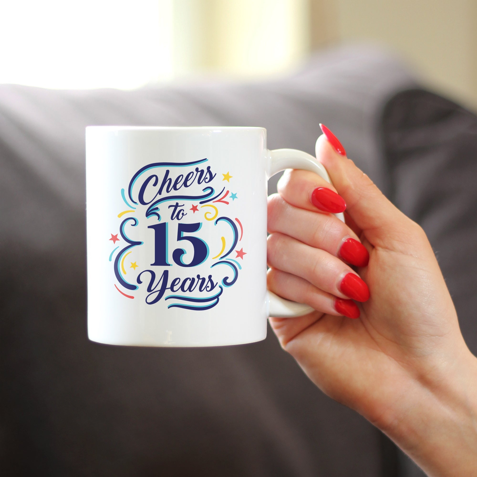 Cheers to 15 Years - Coffee Mug Gifts for Women & Men - 15th