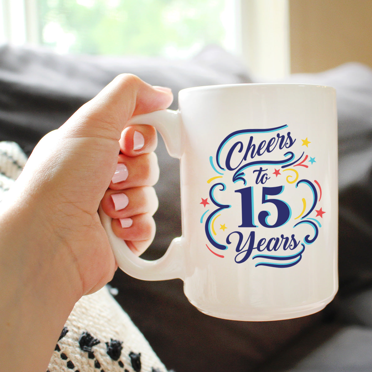 Cheers to 15 Years - Coffee Mug Gifts for Women & Men - 15th