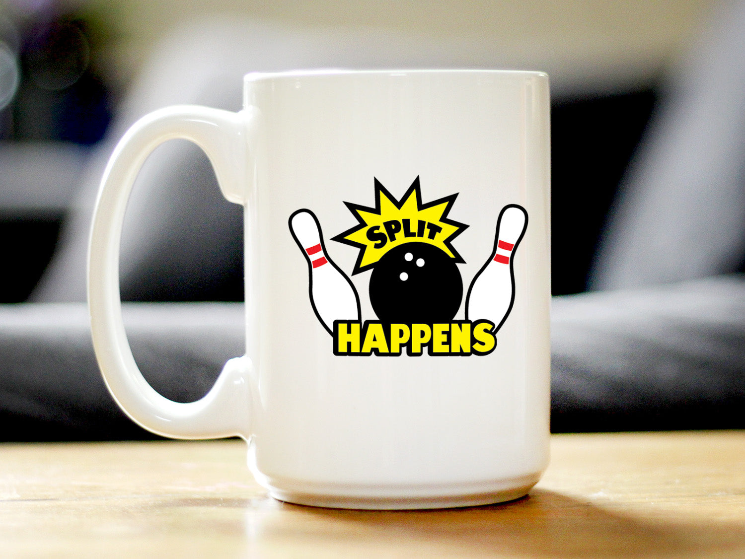Split Happens - Bowling Coffee Mug - Funny Bowling Gifts and Decor for Bowlers