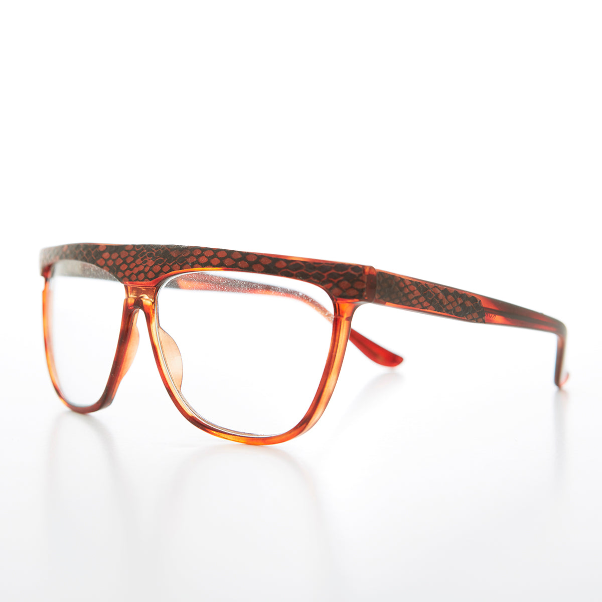 Snakeskin Clear Lens 80s Glasses - Cobra