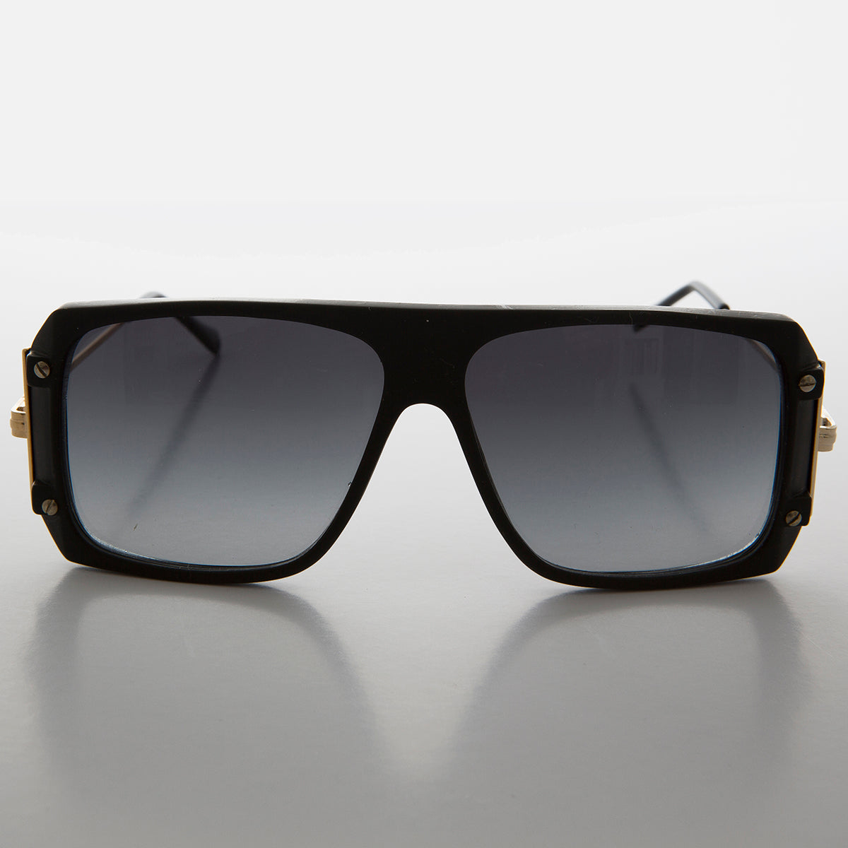 Flat Top Hip Hop 80s Vintage Sunglass with Gold Temples - Cool