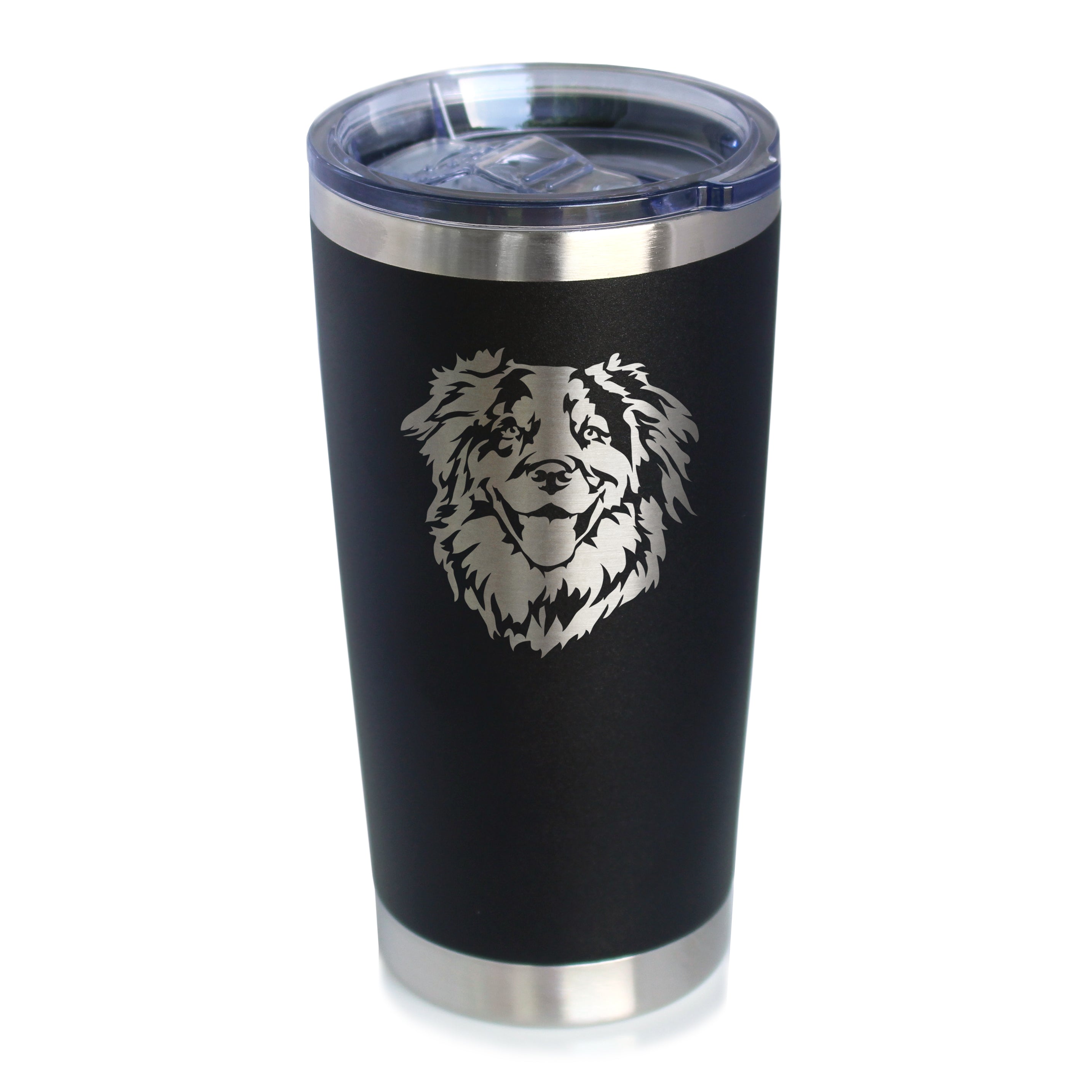 Australian Shepherd Face - Insulated Coffee Tumbler Cup with Sliding Lid - Stainless Steel Travel Mug - Unique Dog Gifts for Aussie Lovers