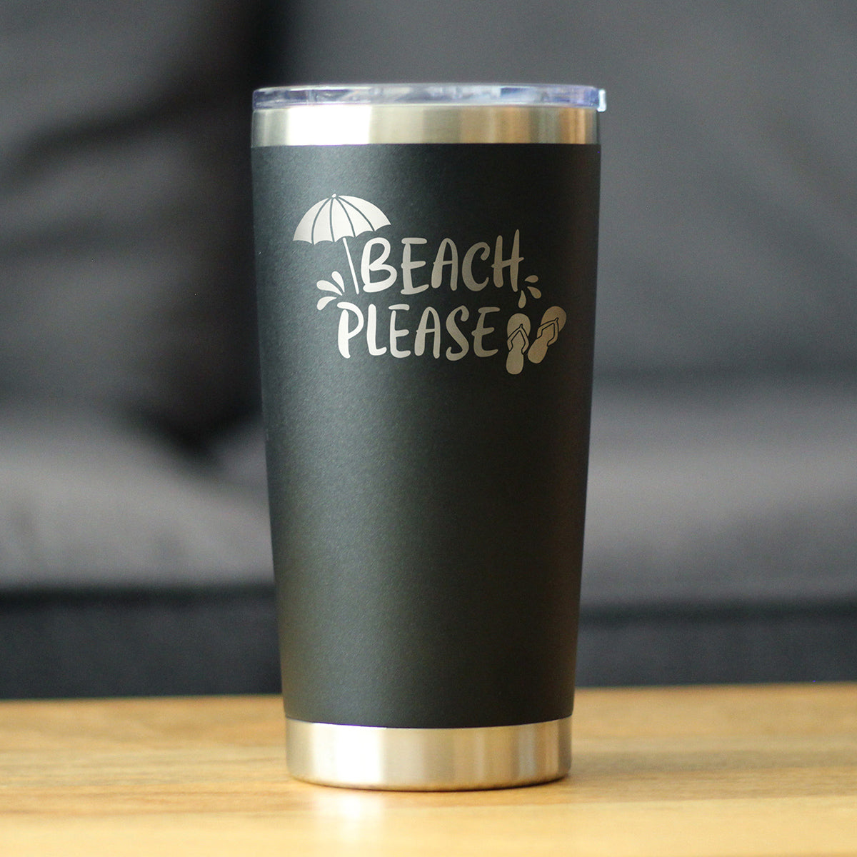 Beach Please - Insulated Coffee Tumbler Cup with Sliding Lid - Stainless Steel Travel Mug - Fun Beach Themed Gifts