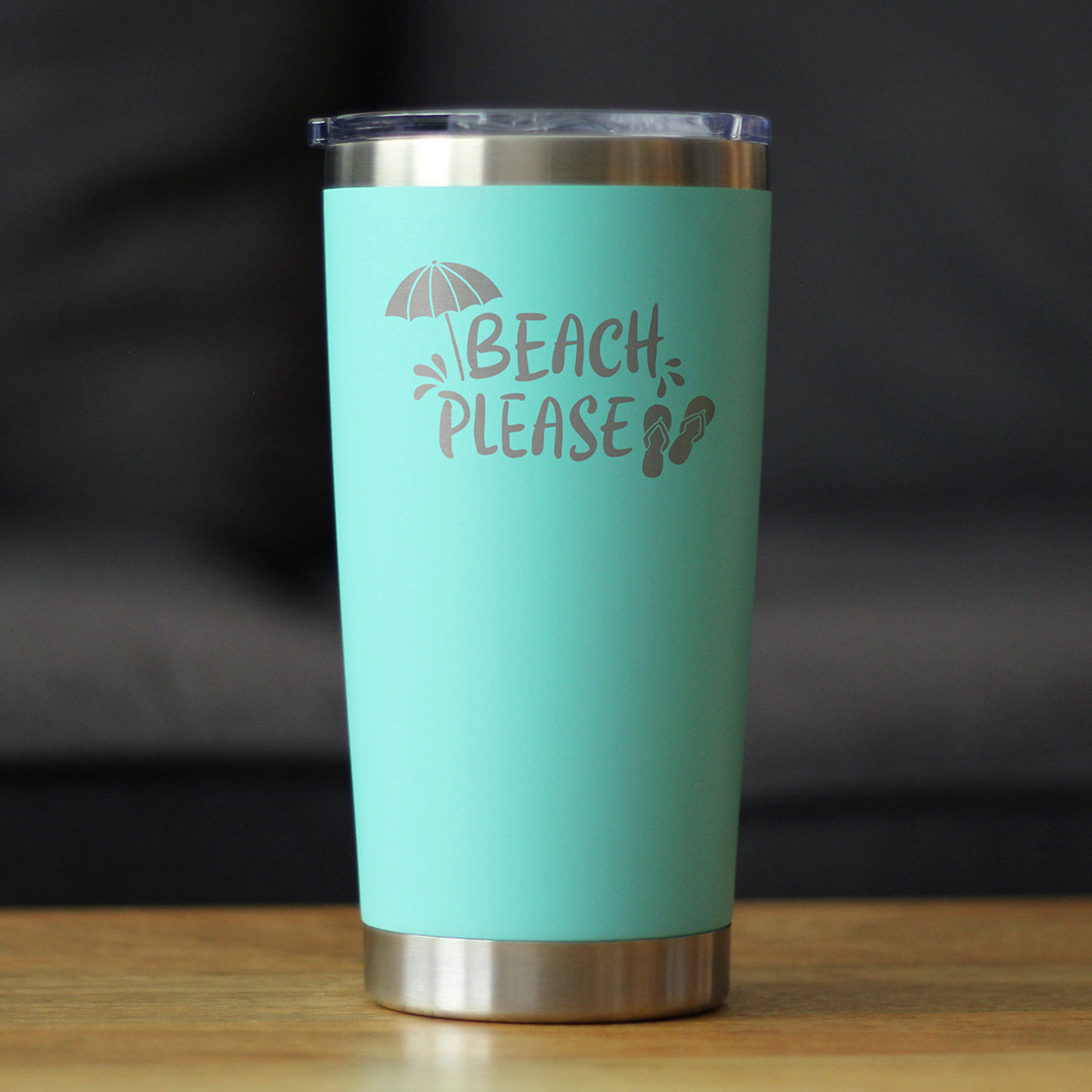 Beach Please - Insulated Coffee Tumbler Cup with Sliding Lid - Stainless Steel Travel Mug - Fun Beach Themed Gifts