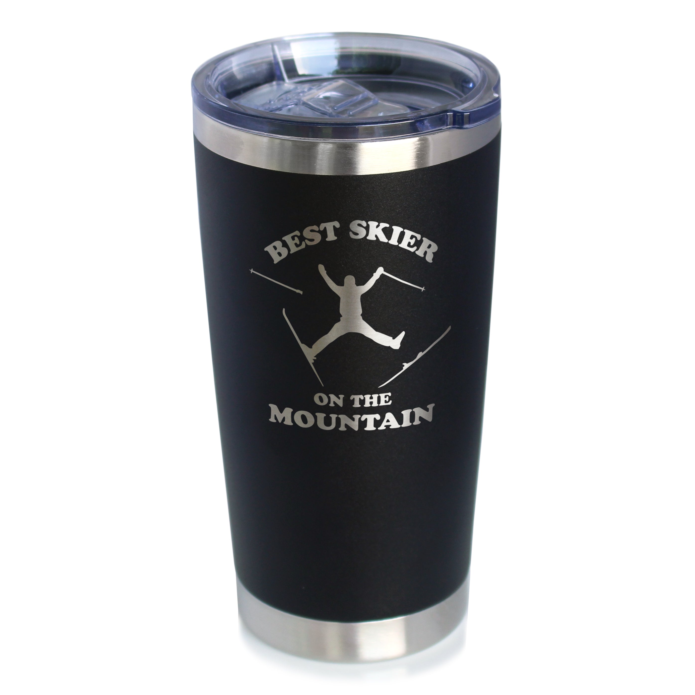 Best Skier On The Mountain - Insulated Coffee Tumbler Cup with Sliding Lid - Stainless Steel Travel Mug - Fun Skiing Gifts and Decor for Skiers