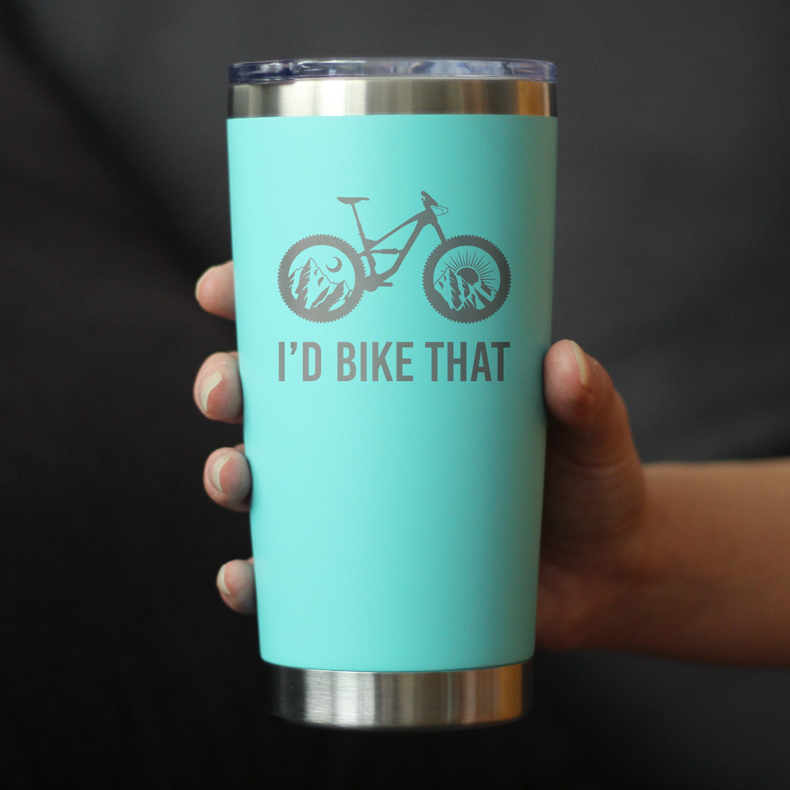 I'd Bike That - Insulated Coffee Tumbler Cup with Sliding Lid - Stainless Steel Insulated Mug - Cool Bicycle Themed Decor and Gifts for Mountain Bikers