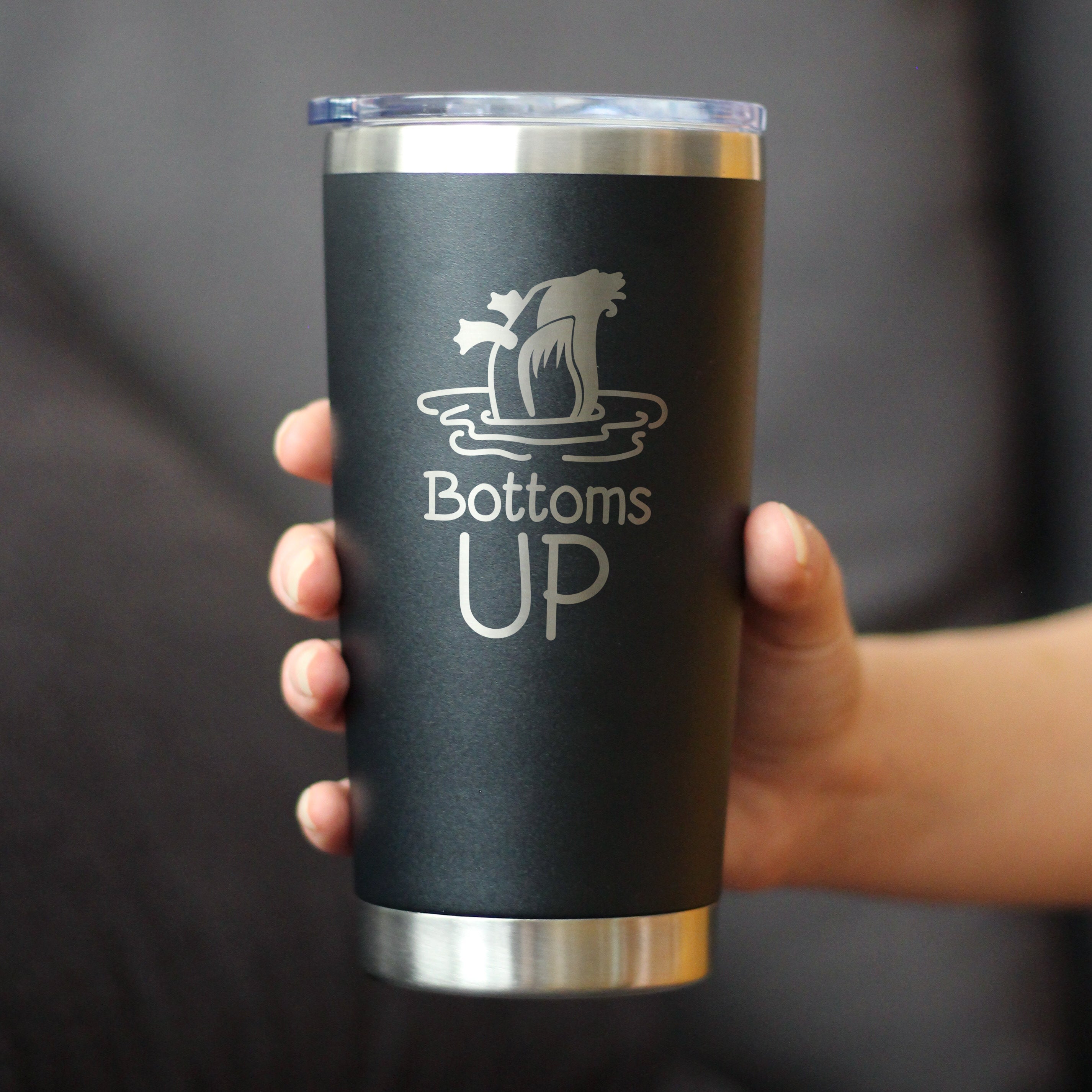 Bottoms Up - Insulated Coffee Tumbler Cup with Sliding Lid - Stainless Steel Travel Mug - Funny Duck Gifts for Women and Men