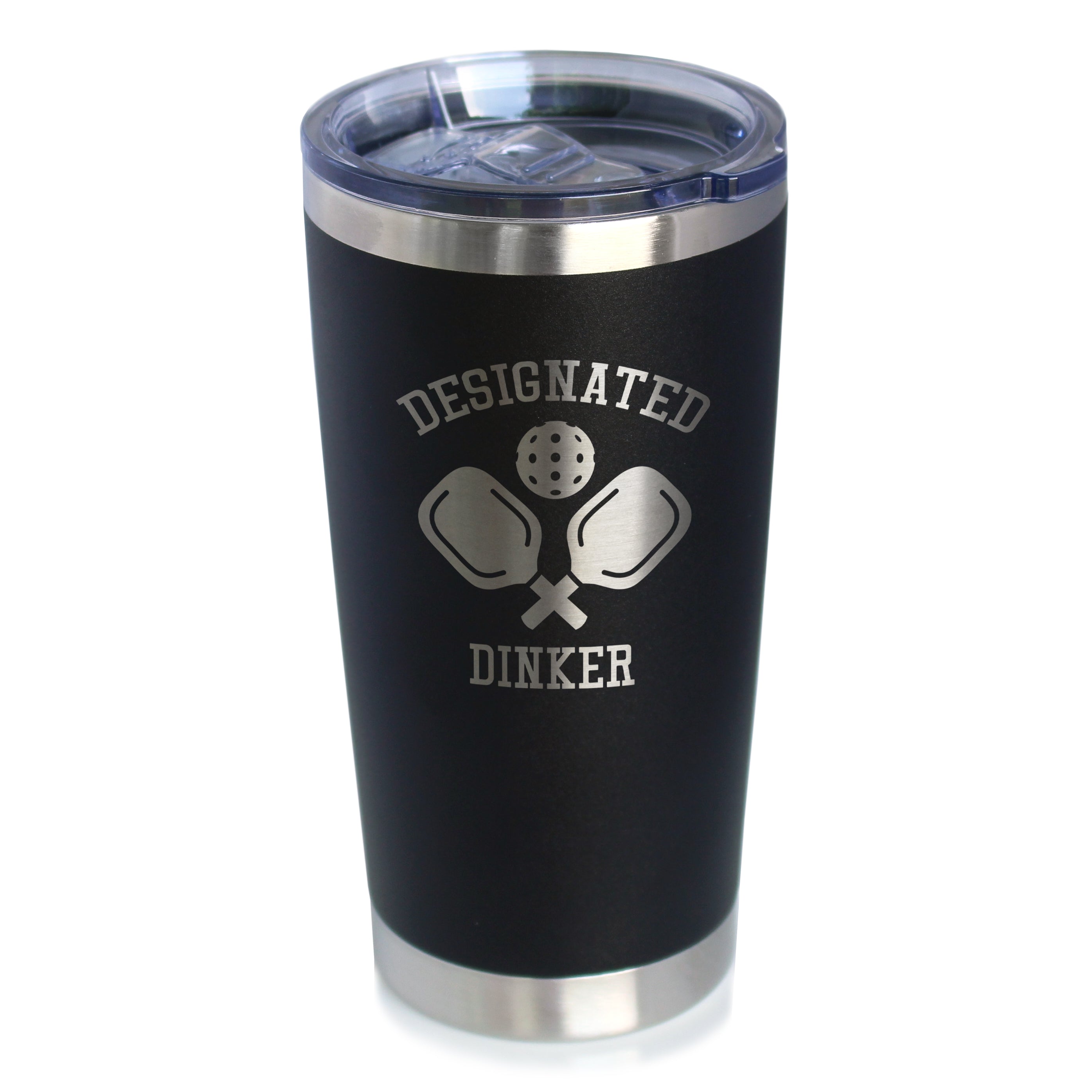 Designated Dinker - Insulated Coffee Tumbler Cup with Sliding Lid - Stainless Steel Insulated Mug - Funny Pickleball Themed Gifts and Decor