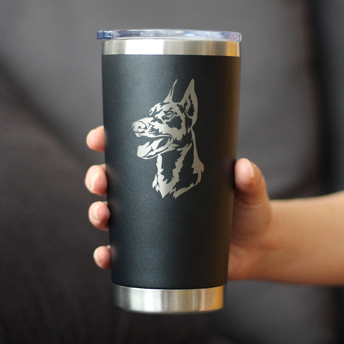 Doberman Face - Insulated Coffee Tumbler Cup with Sliding Lid - Stainless Steel Travel Mug - Doberman Dog Gifts for Women and Men