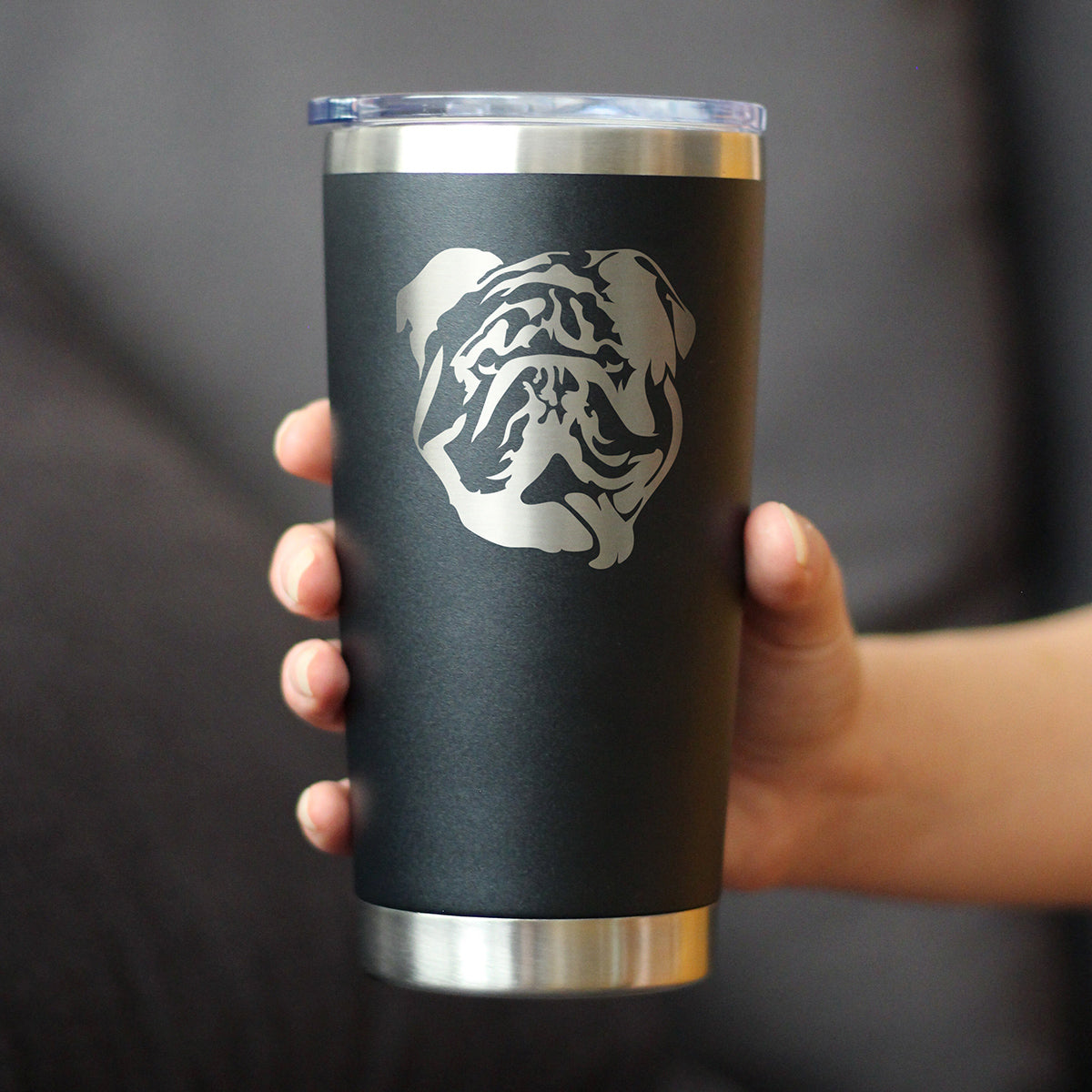 English Bulldog - Insulated Coffee Tumbler Cup with Sliding Lid - Stainless Steel Insulated Mug - Fun Unique Bulldog Themed Décor and Gifts for Men & Women