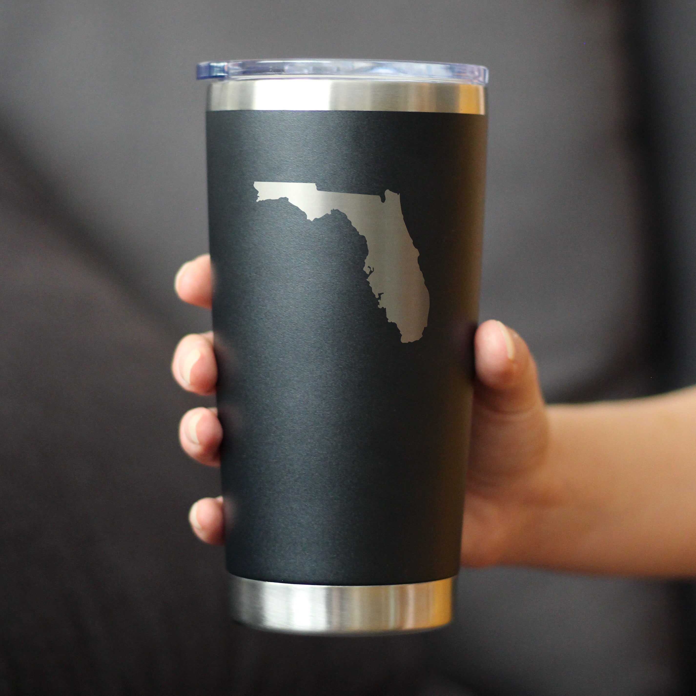 Florida State Outline - Insulated Coffee Tumbler Cup with Sliding Lid - Stainless Steel Coffee Mug - State Themed Outdoor Camping Gifts For Floridians