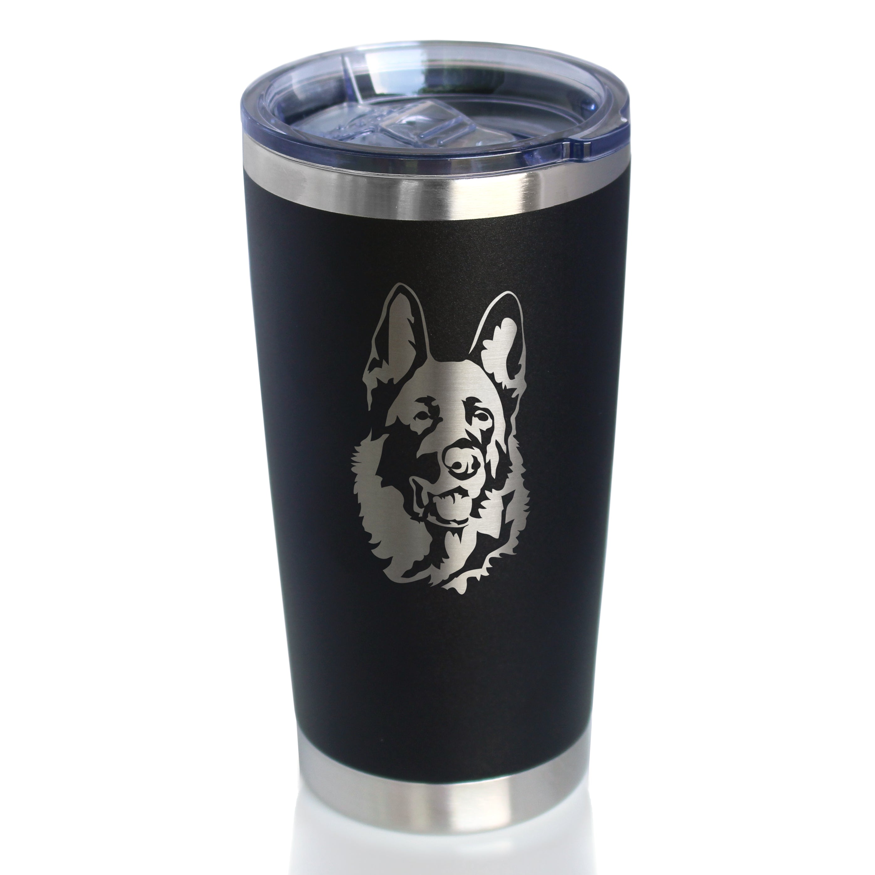 German Shepherd Happy Face - Insulated Coffee Tumbler Cup with Sliding Lid - Stainless Steel Insulated Mug - Fun Unique German Shepherd Themed Décor and Gifts for Men & Women