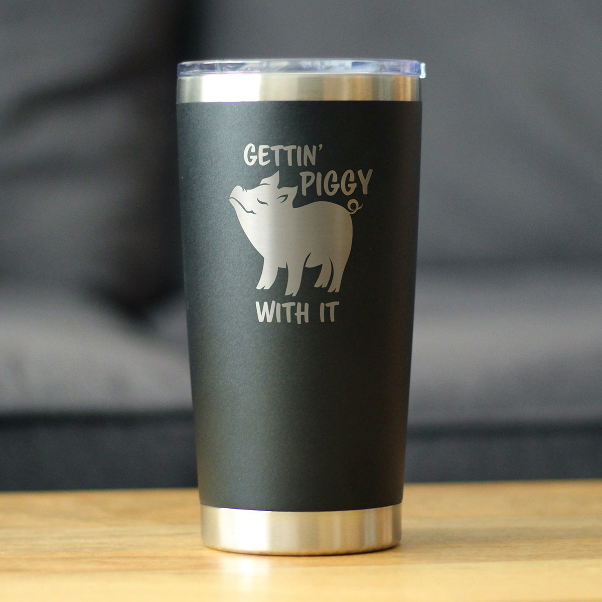 Gettin Piggy - Insulated Coffee Tumbler Cup with Sliding Lid - Stainless Steel Insulated Mug - Pig Themed Coffee Gifts