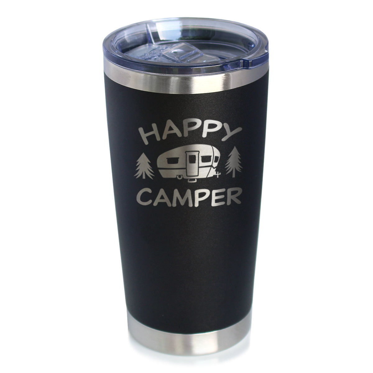 Happy Camper - Insulated Coffee Tumbler Cup with Sliding Lid - Stainless Steel Insulated Mug - Unique Outdoor Camping Tumbler