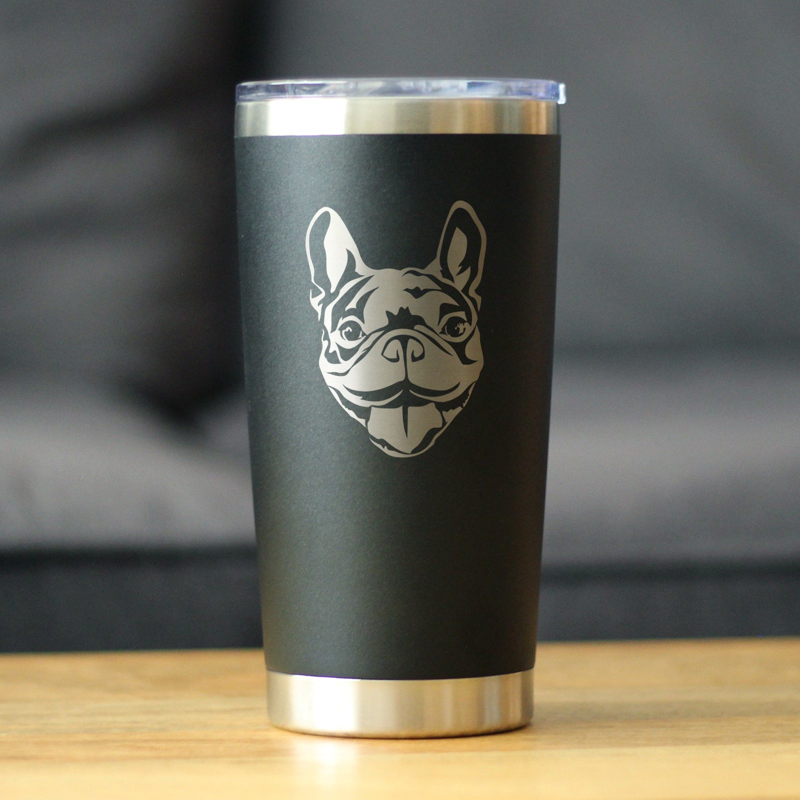 Happy Frenchie - Insulated Coffee Tumbler Cup with Sliding Lid - Stainless Steel Travel Mug - French Bulldog Dog Gifts for Women & Men