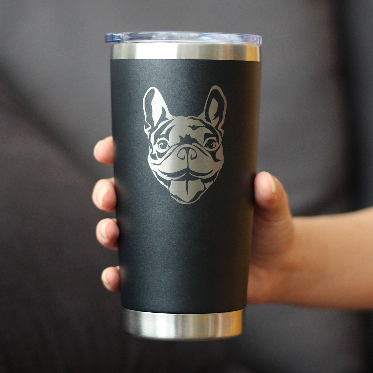 Happy Frenchie - Insulated Coffee Tumbler Cup with Sliding Lid - Stainless Steel Travel Mug - French Bulldog Dog Gifts for Women & Men