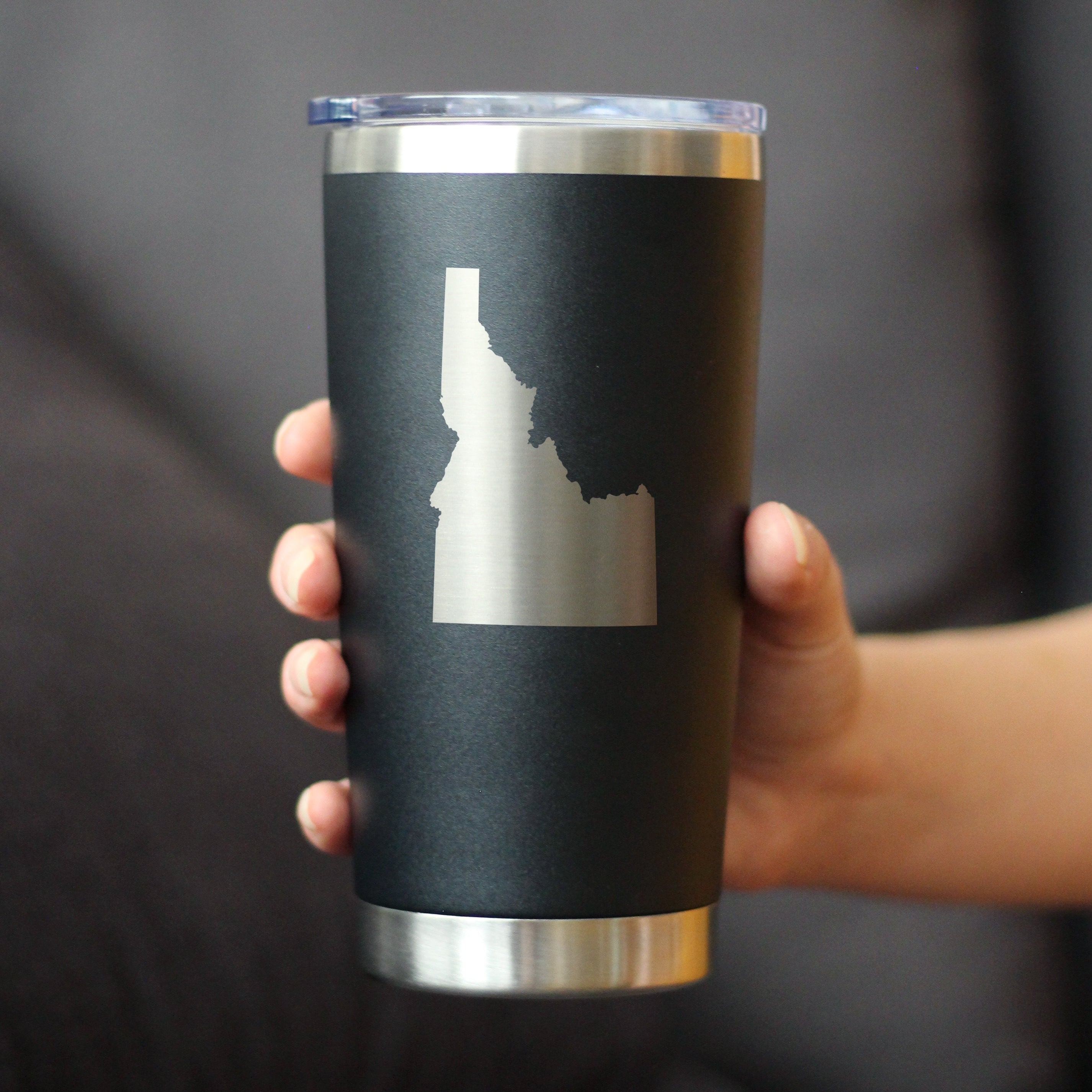 Idaho State Outline - Insulated Coffee Tumbler Cup with Sliding Lid - Stainless Steel Travel Mug - Idaho Gifts for Women and Men