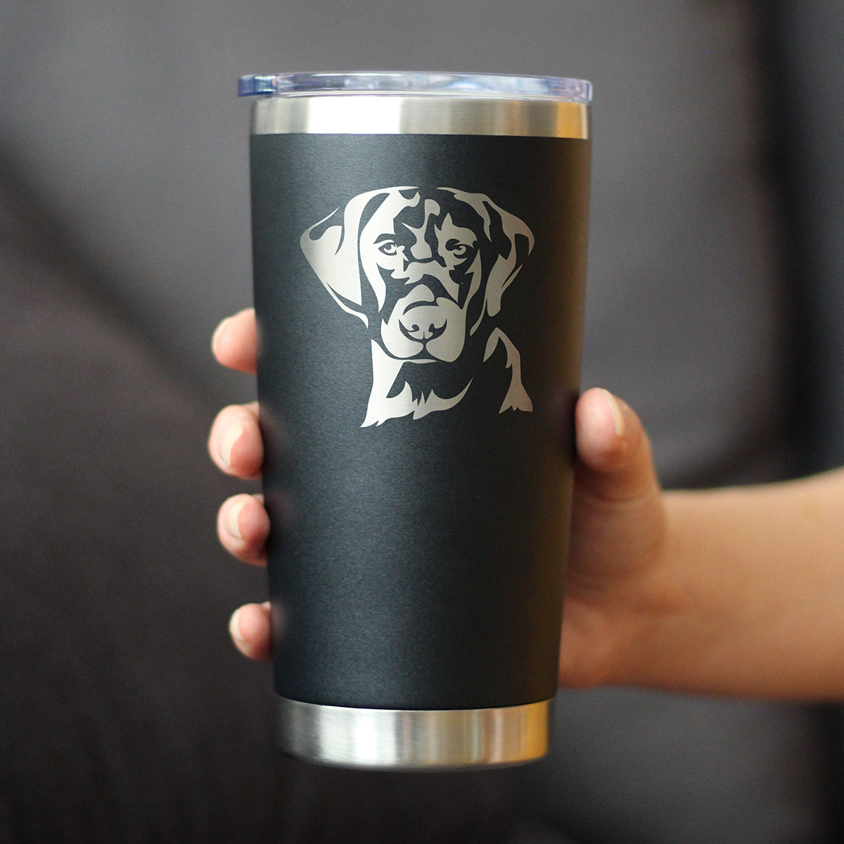 Black Lab Face - Labrador Retriever - Insulated Coffee Tumbler Cup with Sliding Lid - Stainless Steel Insulated Mug - Fun Unique Dog Themed Decor Gifts