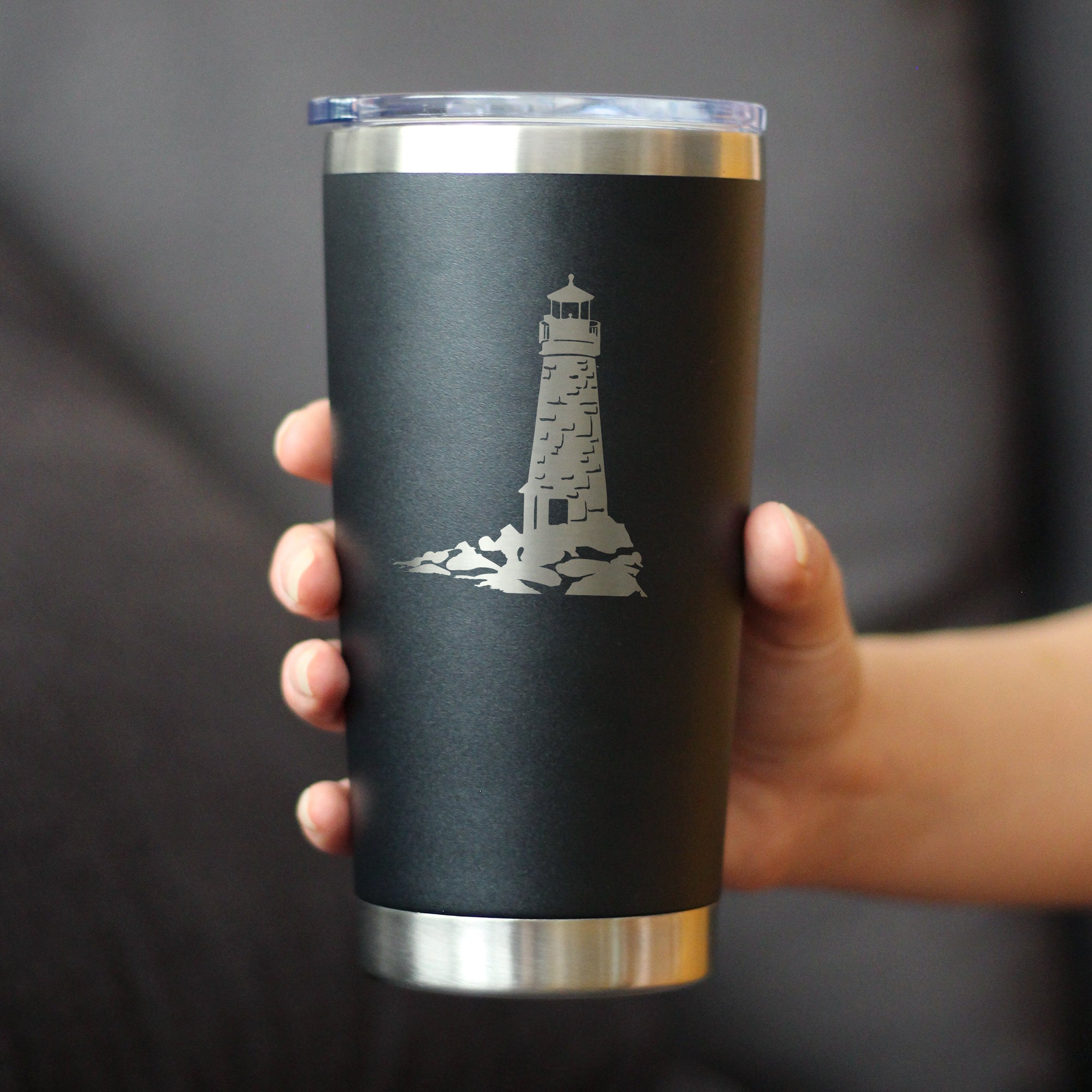 Lighthouse - Insulated Coffee Tumbler Cup with Sliding Lid - Stainless Steel Travel Mug - Beach Gifts and Decor for Women and Men