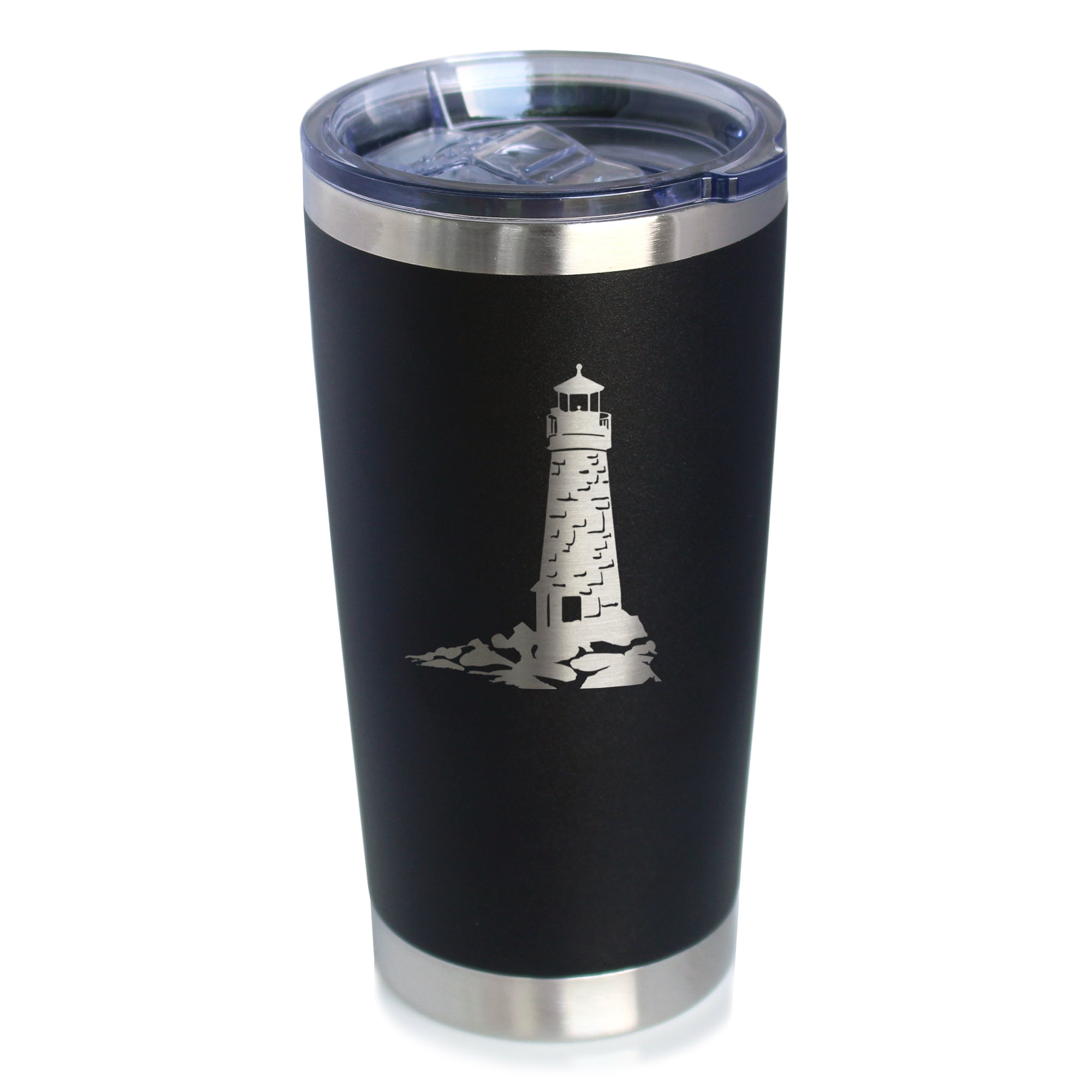 Lighthouse - Insulated Coffee Tumbler Cup with Sliding Lid - Stainless Steel Travel Mug - Beach Gifts and Decor for Women and Men