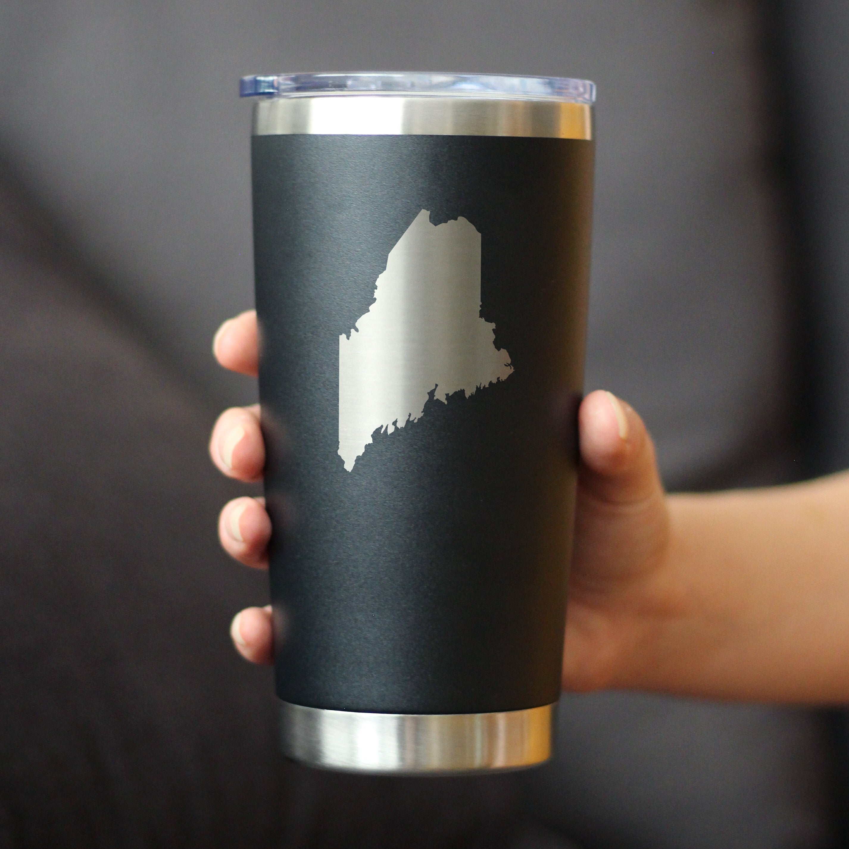 Maine State Outline - Insulated Coffee Tumbler Cup with Sliding Lid - Stainless Steel Travel Mug - Maine Gifts for Women and Men Mainers