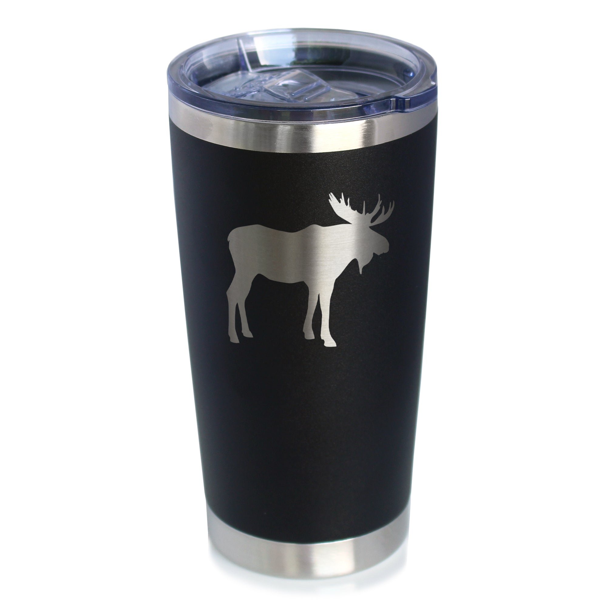 Moose Silhouette - Insulated Coffee Tumbler Cup with Sliding Lid - Stainless Steel Travel Mug - Outdoor Camping Gift for Women and Men